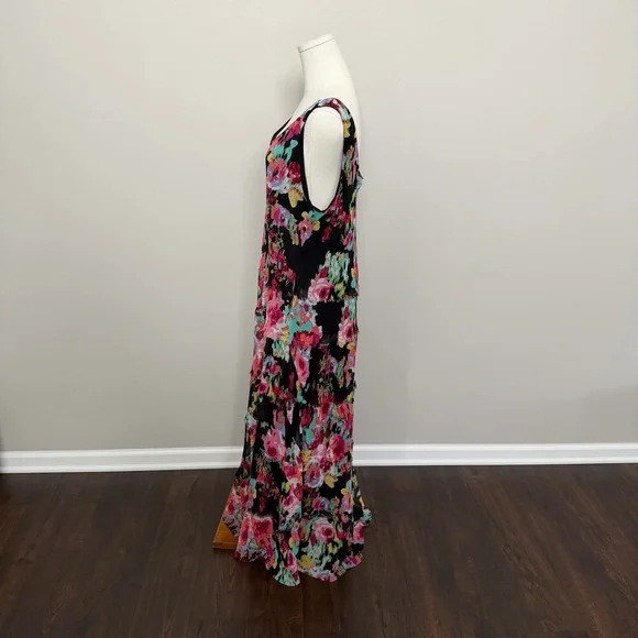 Vintage Jones Studio Dress Abstract Floral Tiered Drop Waist Art To Wear Black - Picture 2 of 10
